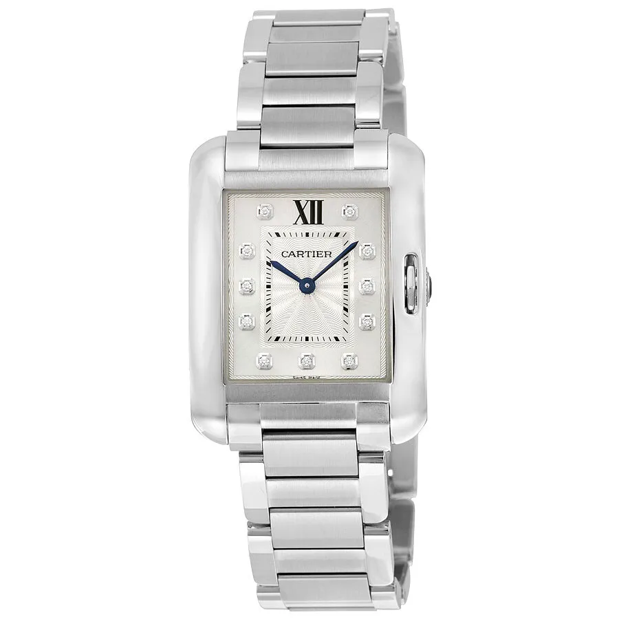 Cartier Tank Anglaise Silver Dial Diamond Ladies Watch W4TA0004
