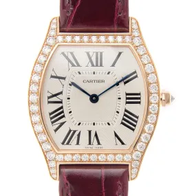 Cartier Tortue Silver Dial 18kt Rose Gold Diamond Unisex Watch WA501008