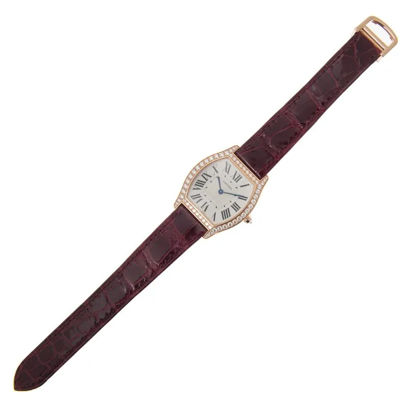 Cartier Tortue Silver Dial 18kt Rose Gold Diamond Unisex Watch WA501008