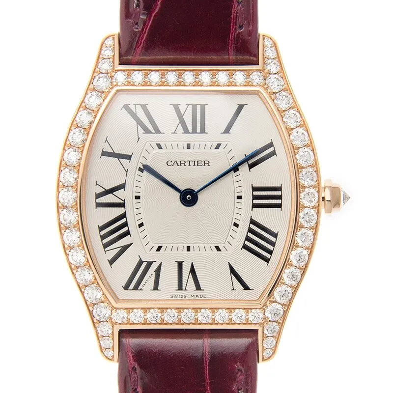 Cartier Tortue Silver Dial 18kt Rose Gold Diamond Unisex Watch WA501008