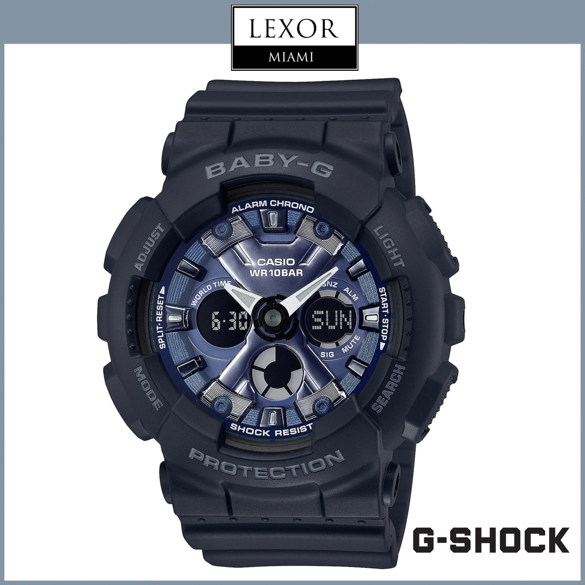 Casio BA130-1A2 Baby-G Alarm World Time Chronograph Quartz Analog-Digital Blue Dial Watches Lexor Miami