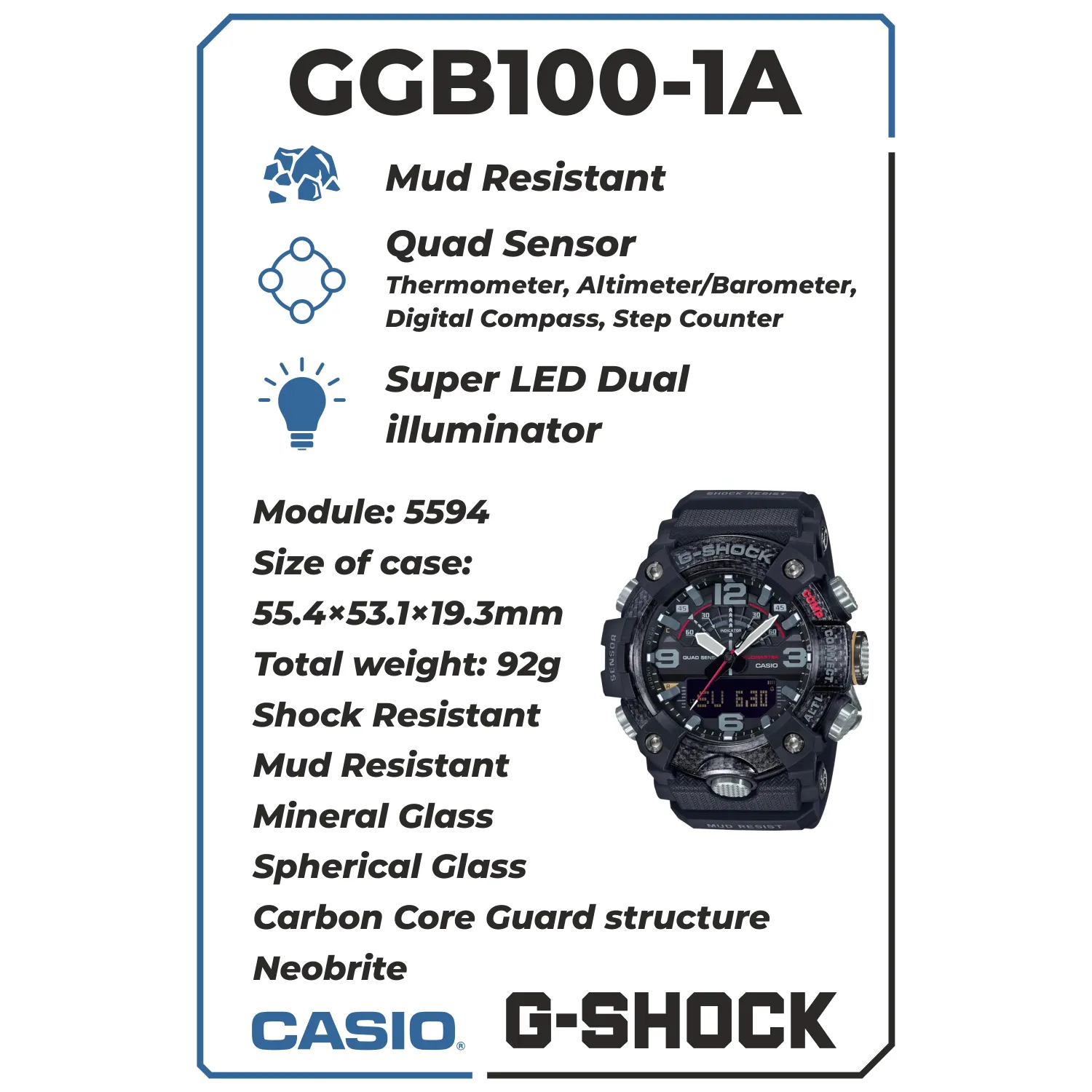 Casio GGB100-1ACR Master of G Mudmaster Carbon Core Men's Watch