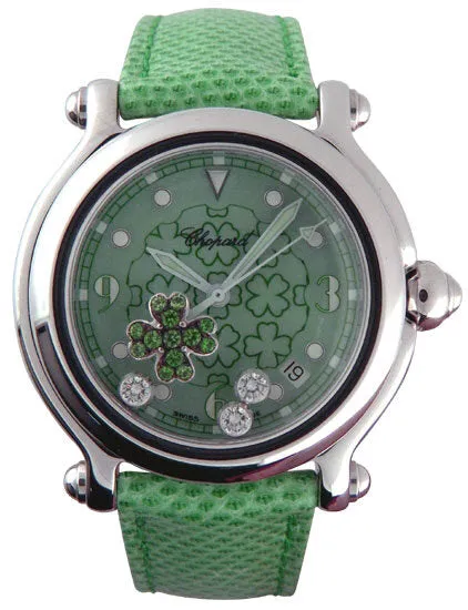 Chopard Happy Sport Diamond Emerald Good Luck Clover Steel Green Ladies Watch 288426-3001 28/8426