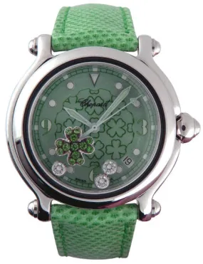 Chopard Happy Sport Diamond Emerald Good Luck Clover Steel Green Ladies Watch 288426-3001 28/8426