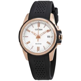Citizen AR Silver Dial Ladies Black Silicone Solar Watch FE6133-09A