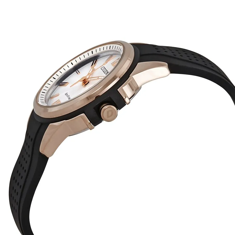 Citizen AR Silver Dial Ladies Black Silicone Solar Watch FE6133-09A