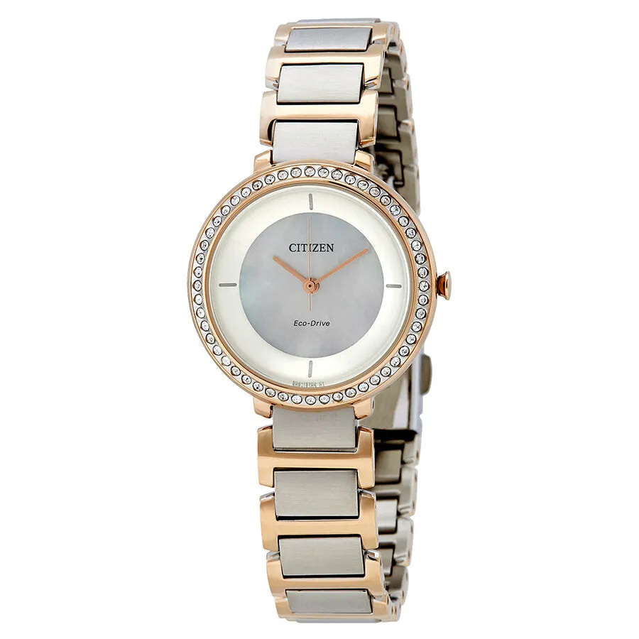 Citizen Silhouette Crystal White Mother of Pearl Dial Ladies Two Tone Watch EM0483-89D