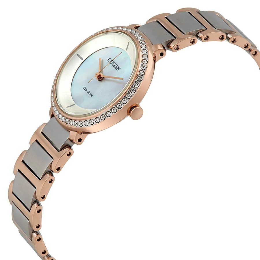 Citizen Silhouette Crystal White Mother of Pearl Dial Ladies Two Tone Watch EM0483-89D