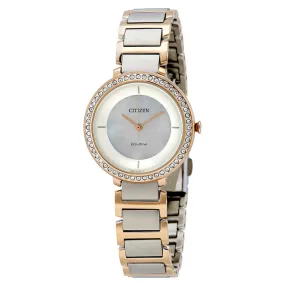 Citizen Silhouette Crystal White Mother of Pearl Dial Ladies Two Tone Watch EM0483-89D