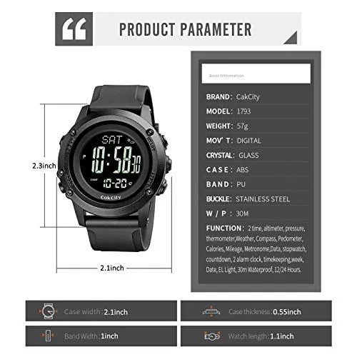 Compass Digital Sport Wrist Watches for Men with Large Dial