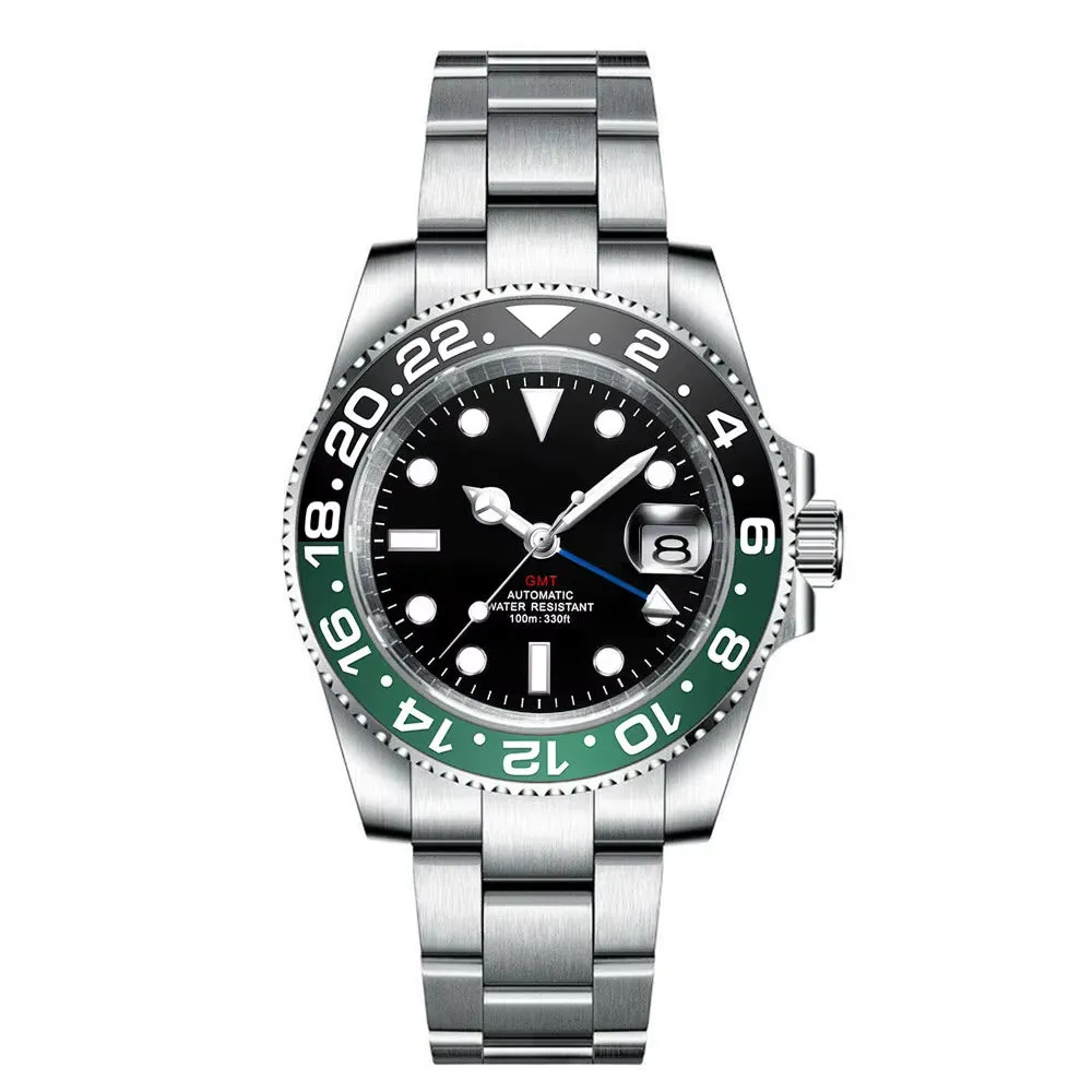 Custom Logo New Luxury NH34 Mechanical Wristwatch Stainless Steel GMT Watch Sapphire Glass Top Brand Men Watches Reloj Hombre