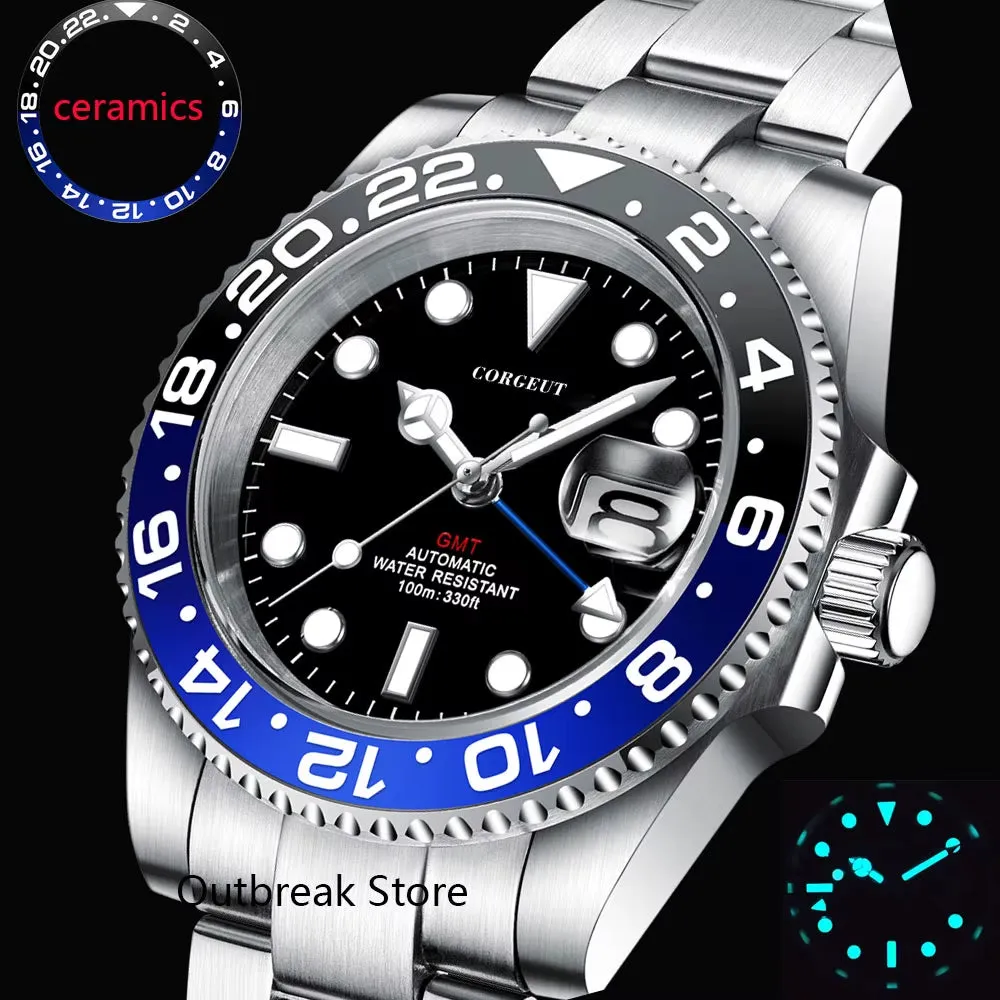Custom Logo New Luxury NH34 Mechanical Wristwatch Stainless Steel GMT Watch Sapphire Glass Top Brand Men Watches Reloj Hombre