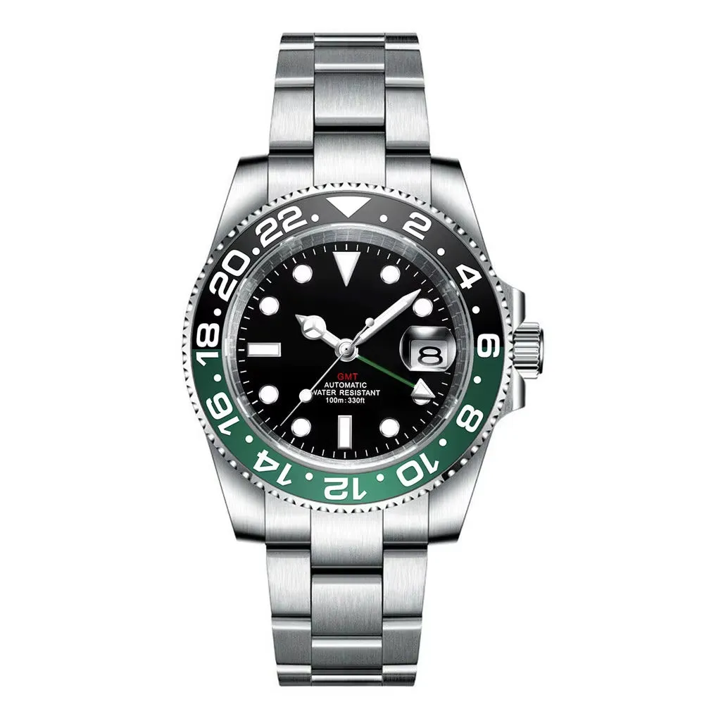 Custom Logo New Luxury NH34 Mechanical Wristwatch Stainless Steel GMT Watch Sapphire Glass Top Brand Men Watches Reloj Hombre