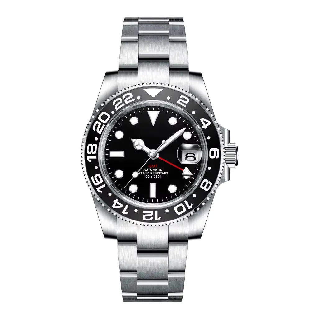 Custom Logo New Luxury NH34 Mechanical Wristwatch Stainless Steel GMT Watch Sapphire Glass Top Brand Men Watches Reloj Hombre