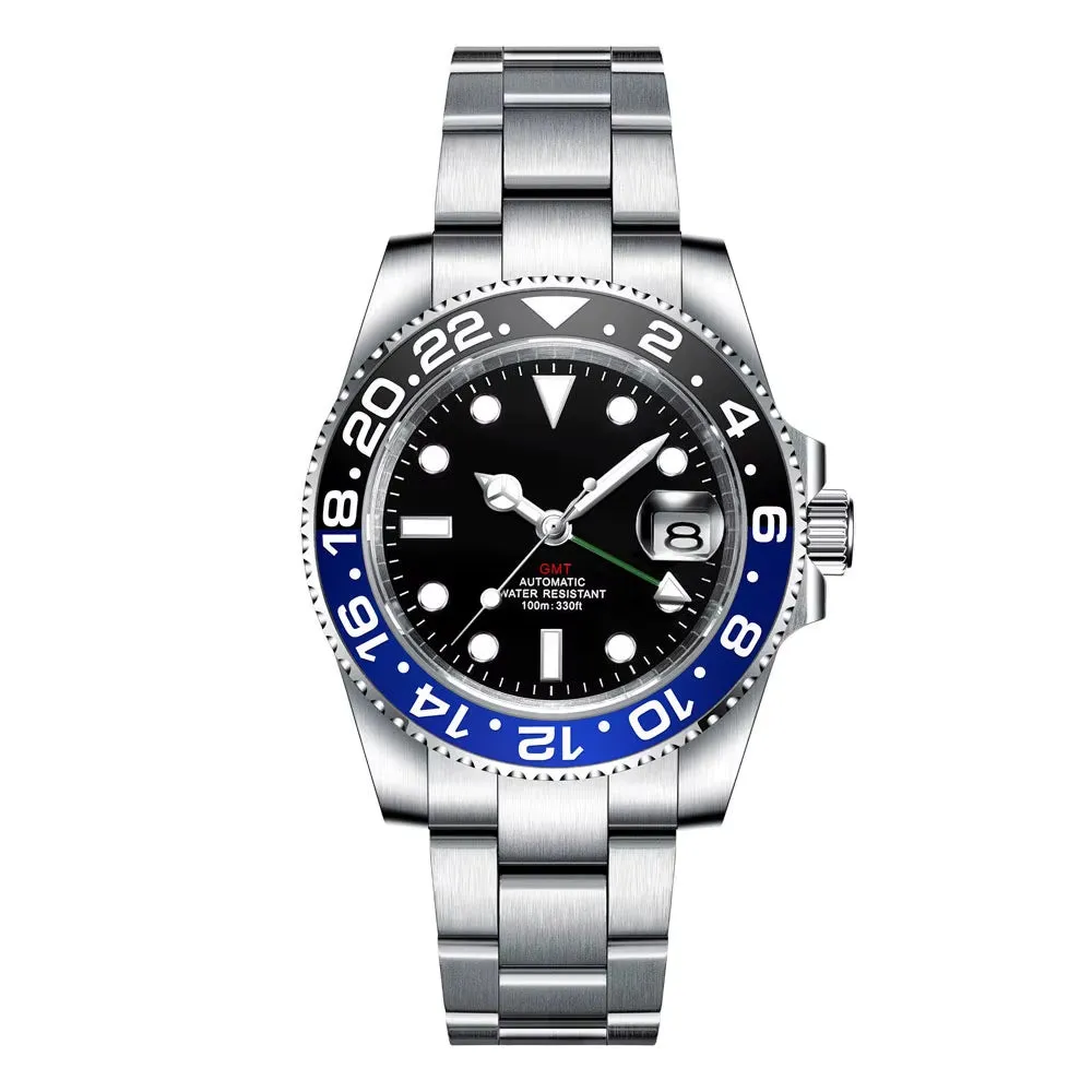 Custom Logo New Luxury NH34 Mechanical Wristwatch Stainless Steel GMT Watch Sapphire Glass Top Brand Men Watches Reloj Hombre