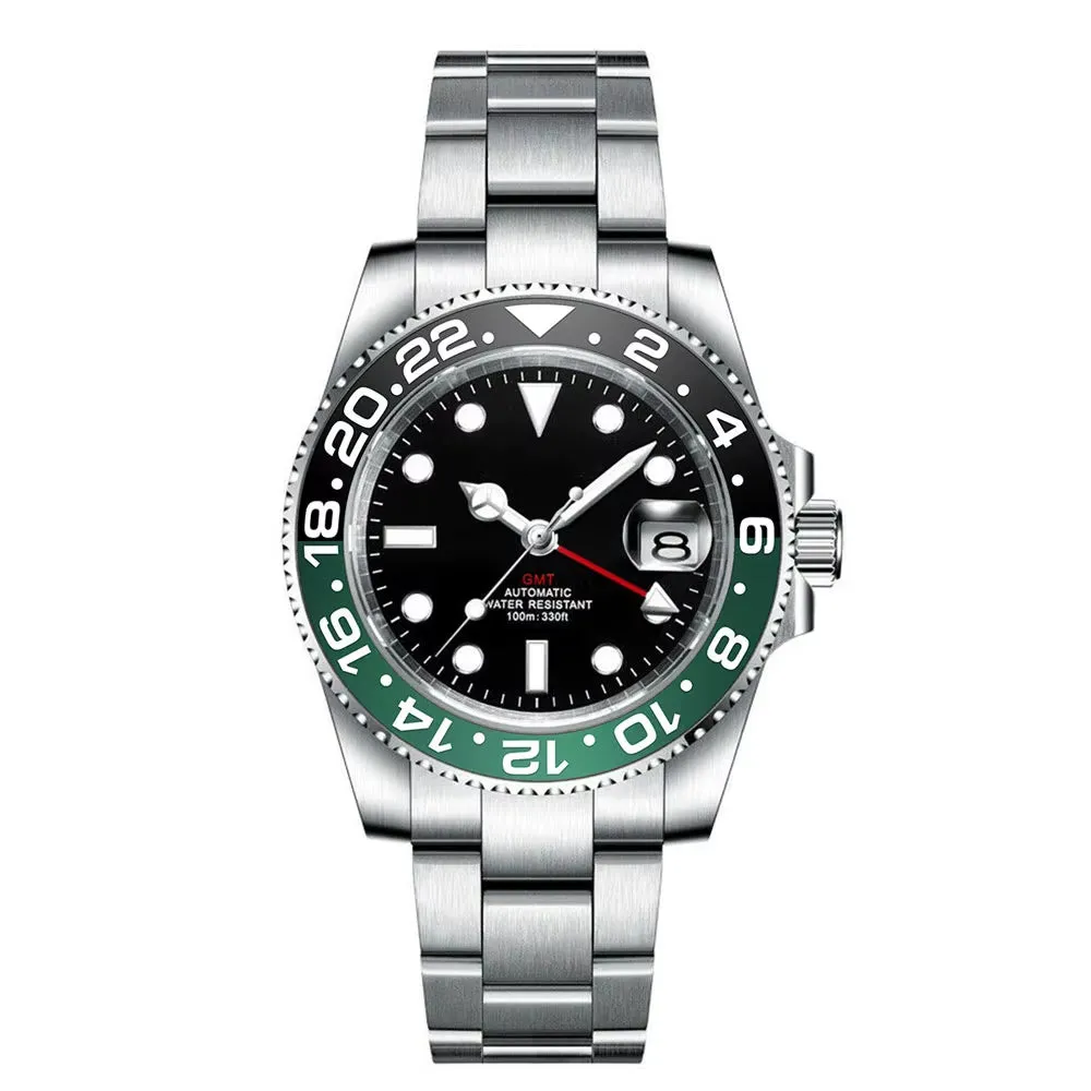 Custom Logo New Luxury NH34 Mechanical Wristwatch Stainless Steel GMT Watch Sapphire Glass Top Brand Men Watches Reloj Hombre
