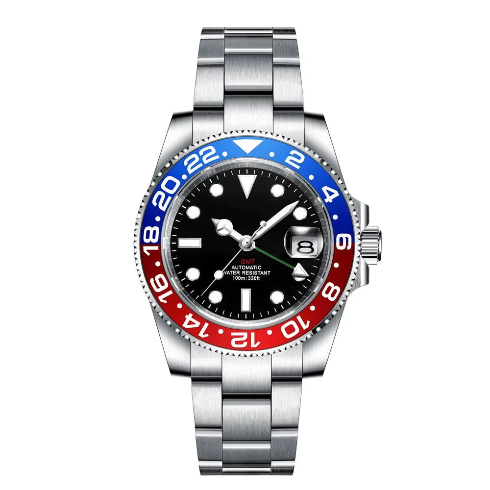 Custom Logo New Luxury NH34 Mechanical Wristwatch Stainless Steel GMT Watch Sapphire Glass Top Brand Men Watches Reloj Hombre