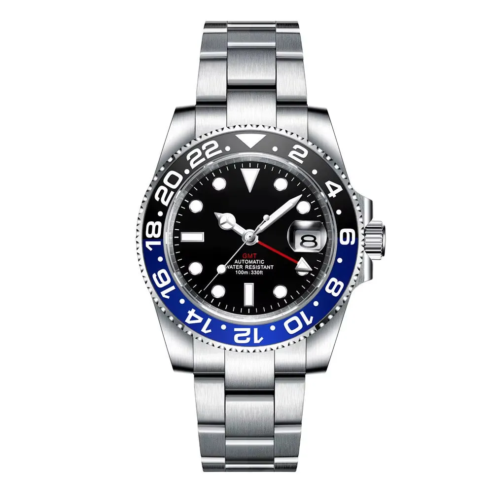 Custom Logo New Luxury NH34 Mechanical Wristwatch Stainless Steel GMT Watch Sapphire Glass Top Brand Men Watches Reloj Hombre