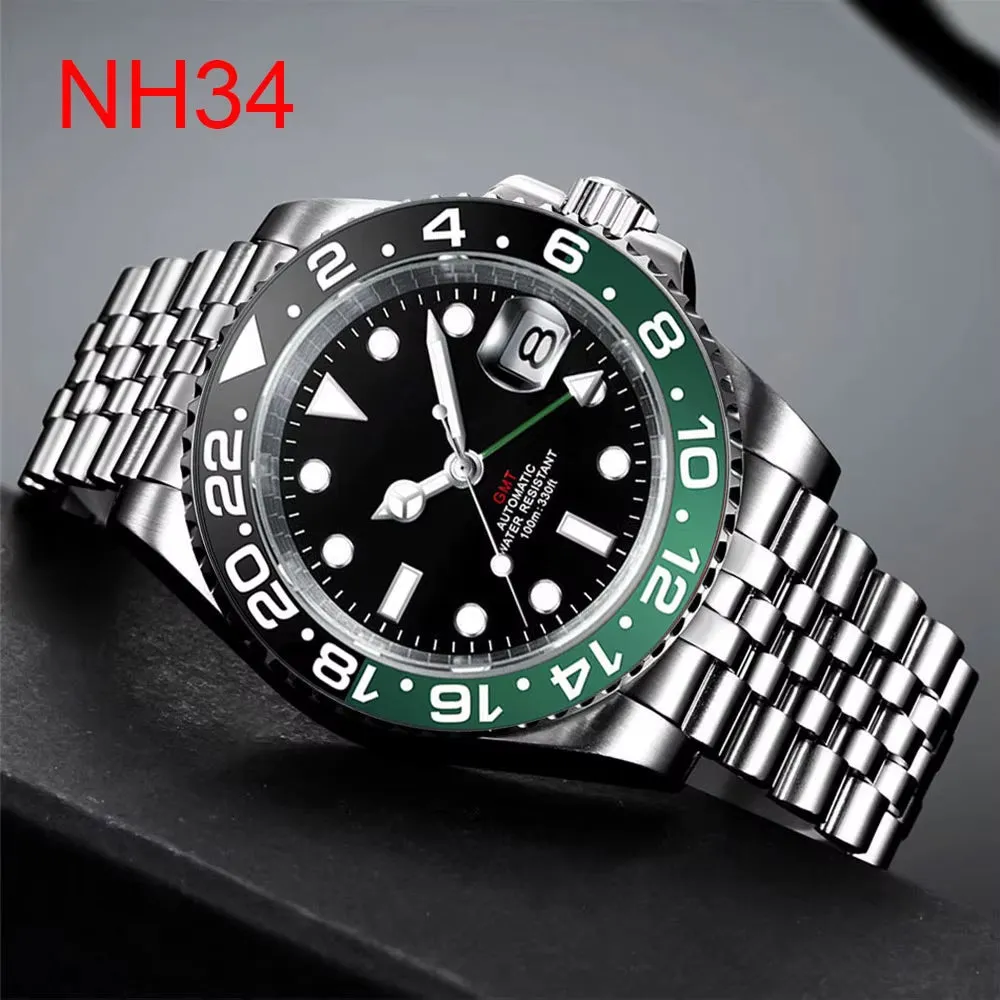 Custom Logo New Luxury NH34 Mechanical Wristwatch Stainless Steel GMT Watch Sapphire Glass Top Brand Men Watches Reloj Hombre