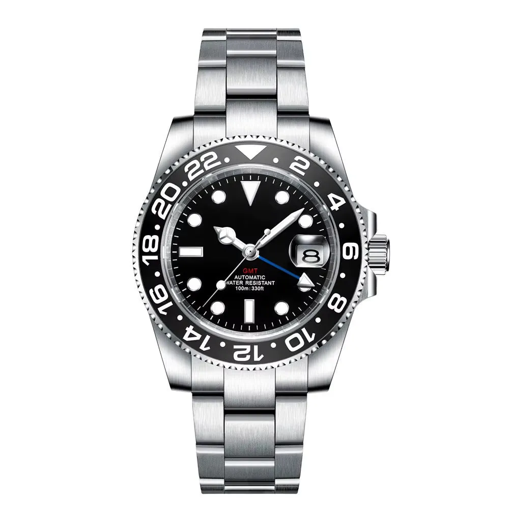 Custom Logo New Luxury NH34 Mechanical Wristwatch Stainless Steel GMT Watch Sapphire Glass Top Brand Men Watches Reloj Hombre