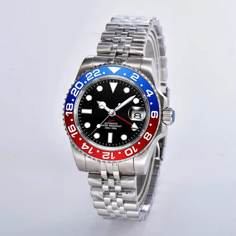 Custom Logo New Luxury NH34 Mechanical Wristwatch Stainless Steel GMT Watch Sapphire Glass Top Brand Men Watches Reloj Hombre