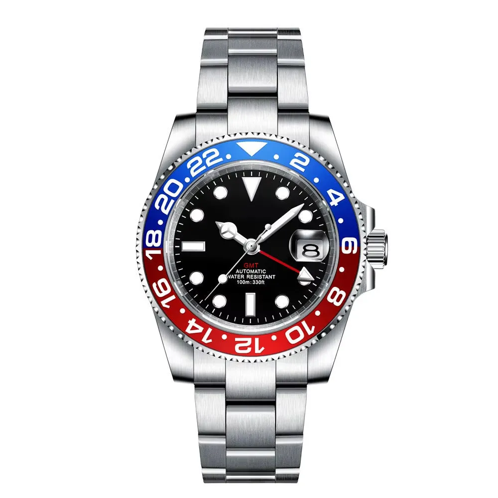 Custom Logo New Luxury NH34 Mechanical Wristwatch Stainless Steel GMT Watch Sapphire Glass Top Brand Men Watches Reloj Hombre