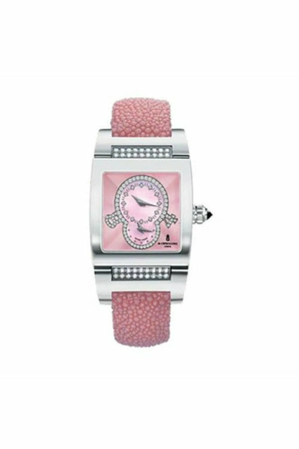 de grisogono instrumentino dual time zone white gold diamond bezel pink galuchat strap with pink guilloche diamond dial tinos05qz