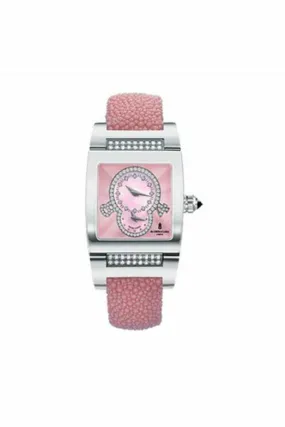 de grisogono instrumentino dual time zone white gold diamond bezel pink galuchat strap with pink guilloche diamond dial tinos05qz