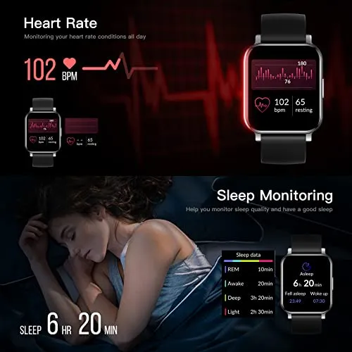 EURANS Smart Watch 41mm, Full Touchscreen Smartwatch, Fitness Tracker with Heart Rate Monitor & SpO2, IP68 Waterproof Pedometer Watch for Women Men Compatible with iOS & Android Phones