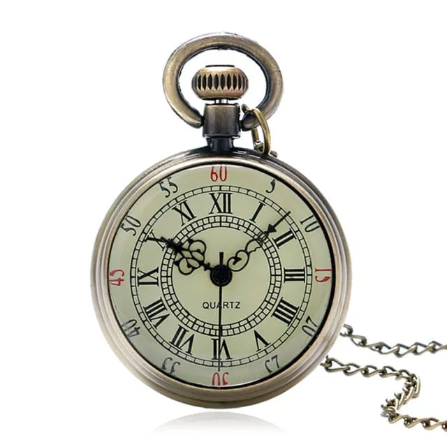 Exquisite Open Face Quartz Pocket Watch Roman Numbers Analog Display Pendant Clock