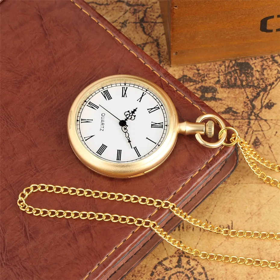 Exquisite Open Face Quartz Pocket Watch Roman Numbers Analog Display Pendant Clock