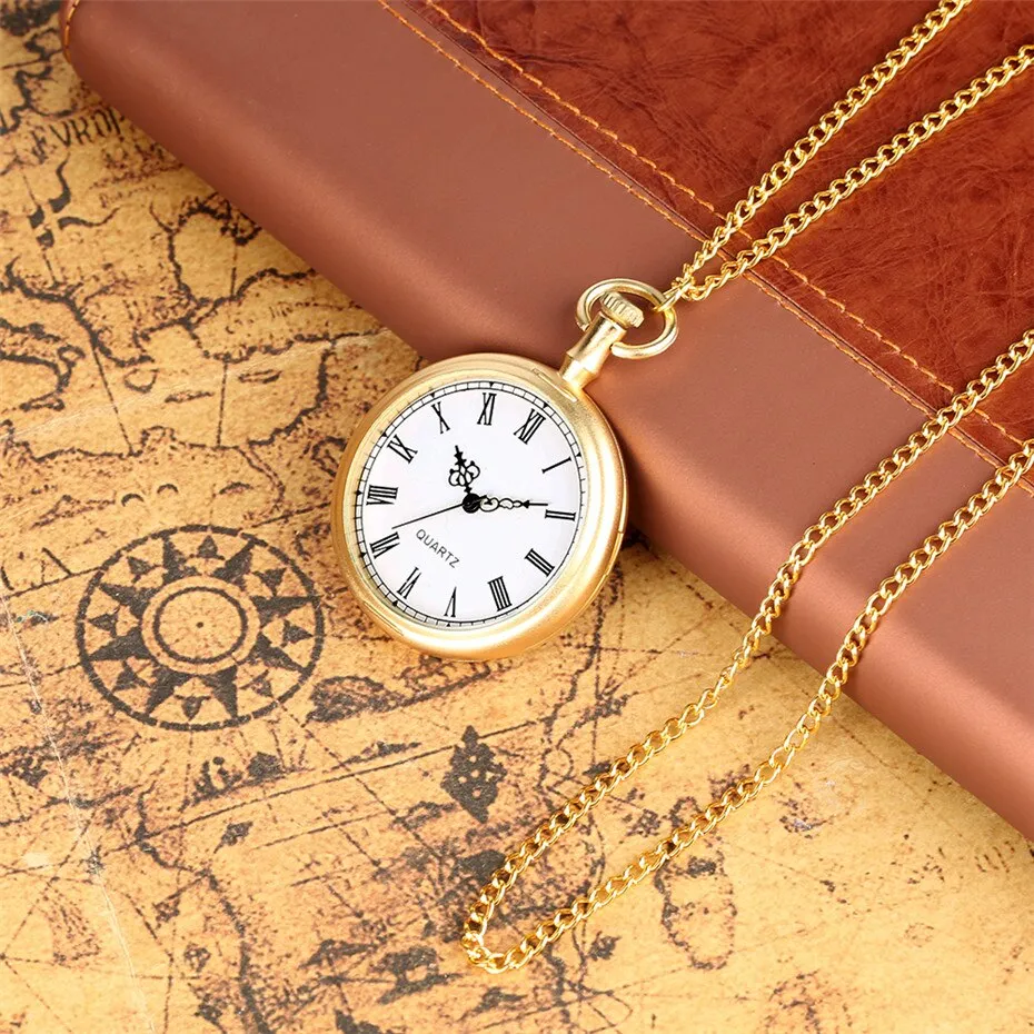 Exquisite Open Face Quartz Pocket Watch Roman Numbers Analog Display Pendant Clock