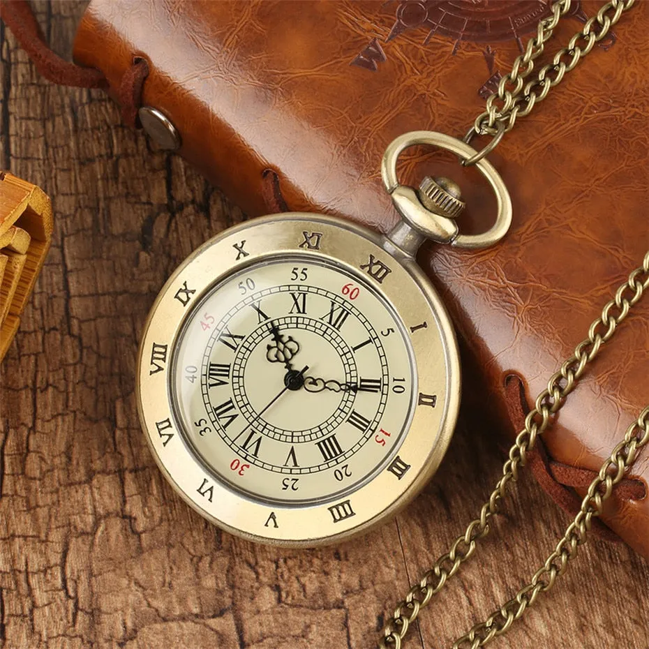 Exquisite Open Face Quartz Pocket Watch Roman Numbers Analog Display Pendant Clock