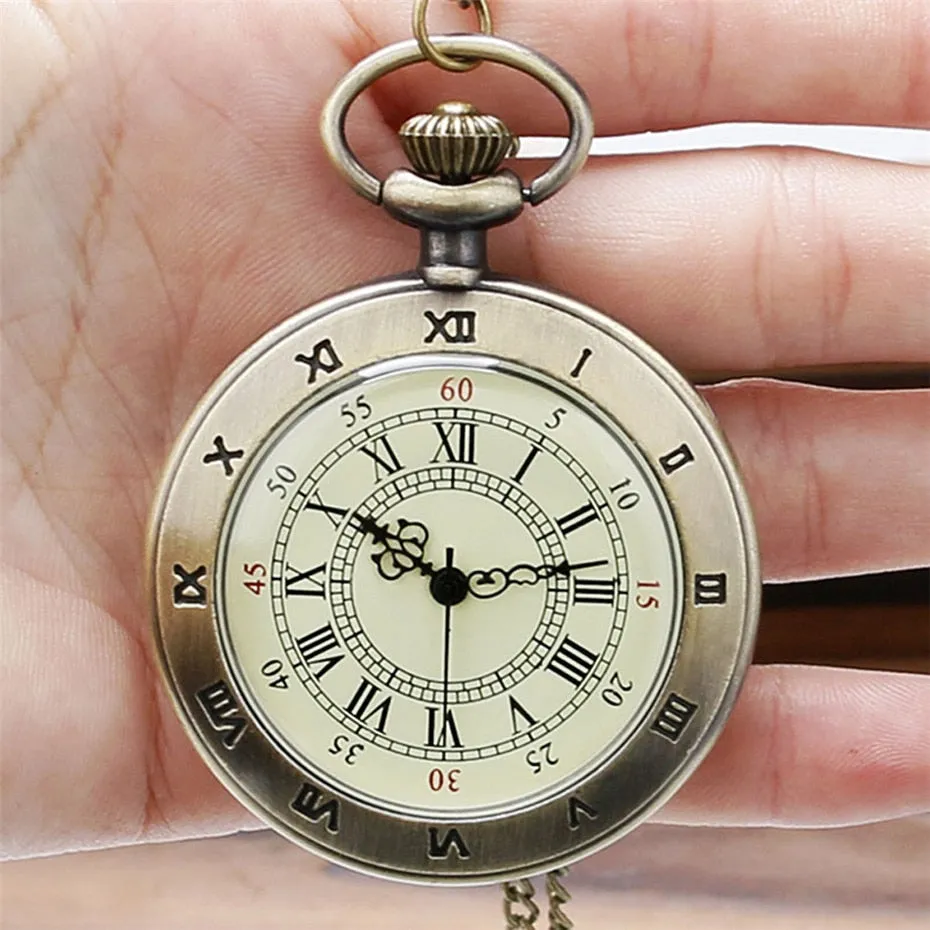 Exquisite Open Face Quartz Pocket Watch Roman Numbers Analog Display Pendant Clock