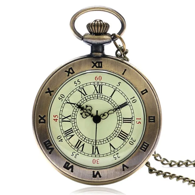Exquisite Open Face Quartz Pocket Watch Roman Numbers Analog Display Pendant Clock
