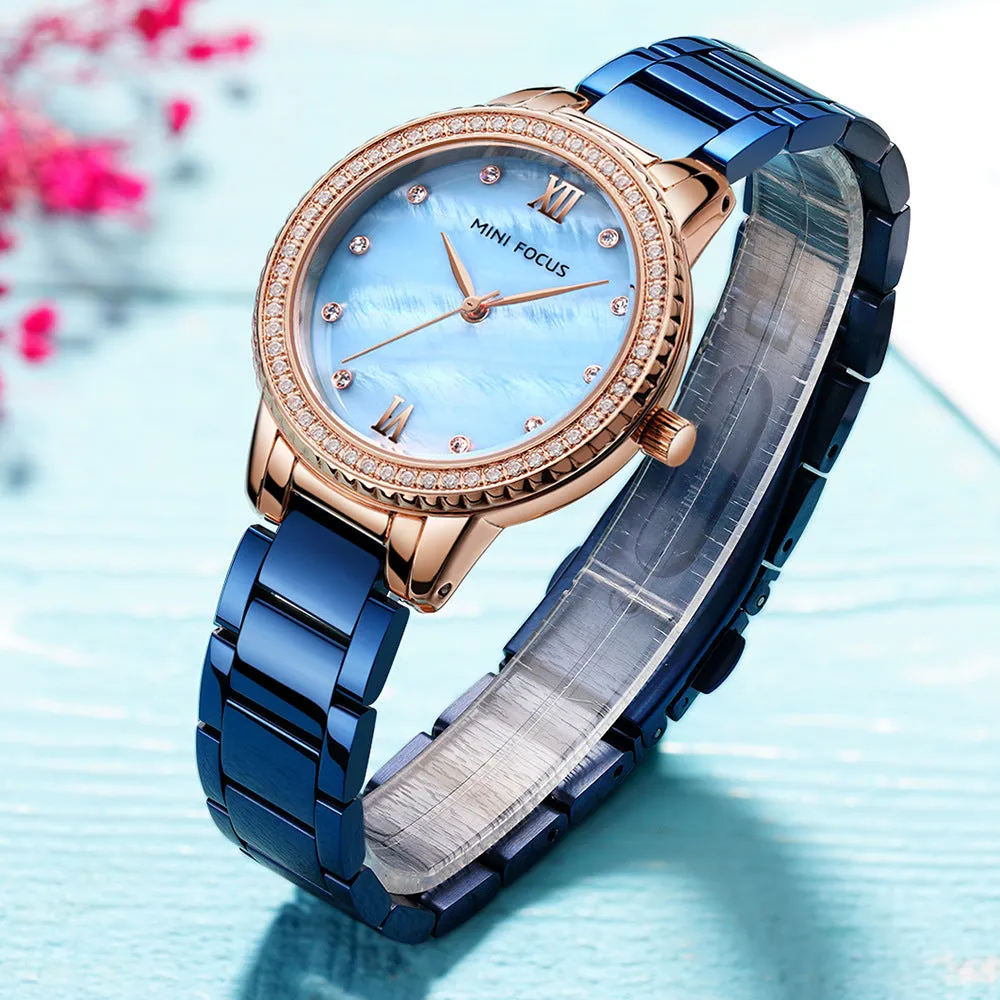 Fashion luxury set diamond shell fish mother steel belt waterproof quartz watch women watch