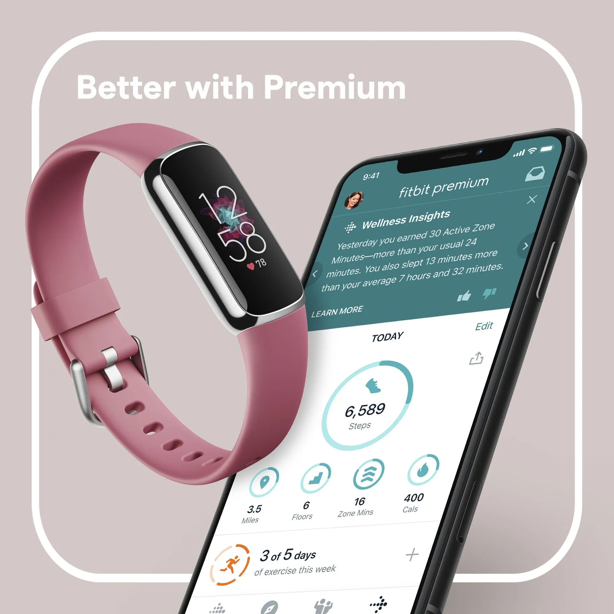 Fitbit Luxe AMOLED Wristband activity tracker Pink, Platinum