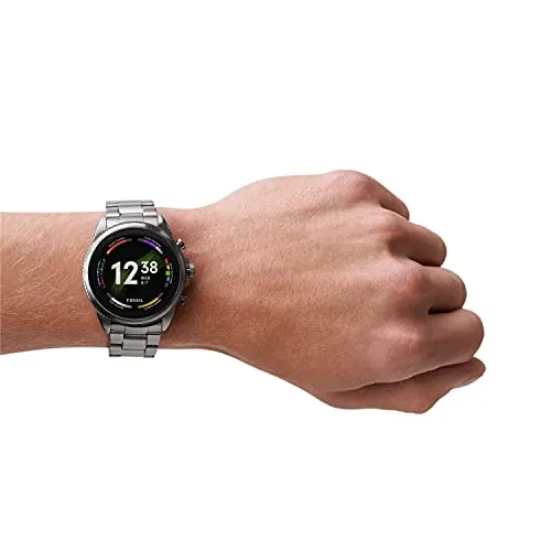 Fossil Men's Gen 6 44mm Stainless Steel Touchscreen Smart Watch, Color: Smoke (Model: FTW4059V)
