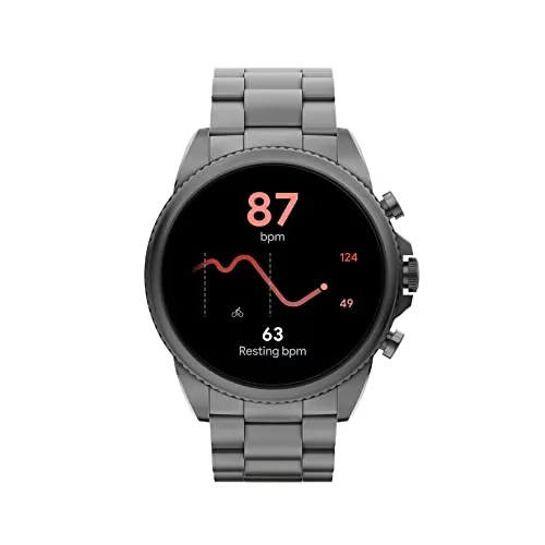 Fossil Men's Gen 6 44mm Stainless Steel Touchscreen Smart Watch, Color: Smoke (Model: FTW4059V)