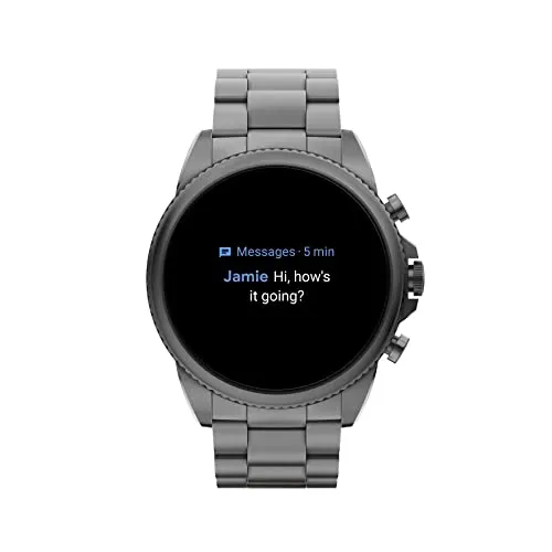 Fossil Men's Gen 6 44mm Stainless Steel Touchscreen Smart Watch, Color: Smoke (Model: FTW4059V)