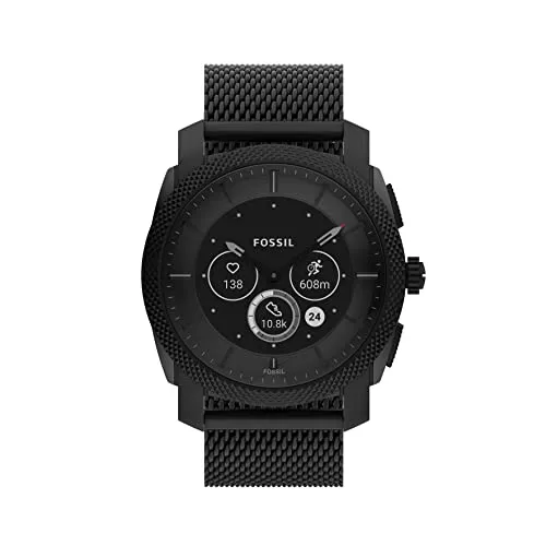 Fossil Men's Machine Gen 6 Hybrid 45mm Stainless Steel Mesh Smart Watch, Color: Black (Model: FTW7062)