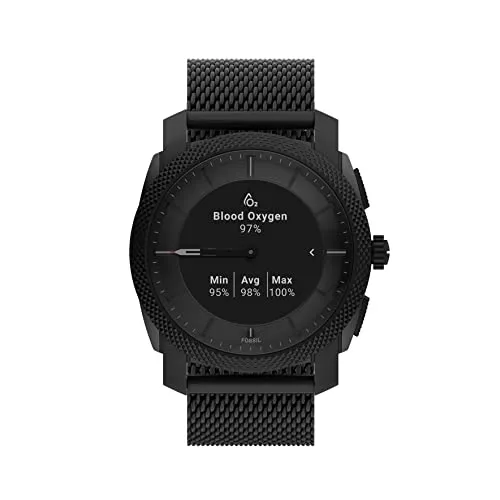 Fossil Men's Machine Gen 6 Hybrid 45mm Stainless Steel Mesh Smart Watch, Color: Black (Model: FTW7062)