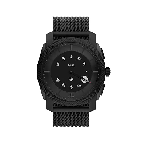 Fossil Men's Machine Gen 6 Hybrid 45mm Stainless Steel Mesh Smart Watch, Color: Black (Model: FTW7062)