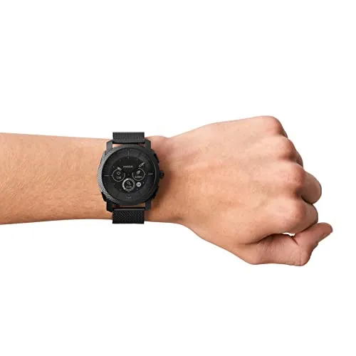Fossil Men's Machine Gen 6 Hybrid 45mm Stainless Steel Mesh Smart Watch, Color: Black (Model: FTW7062)