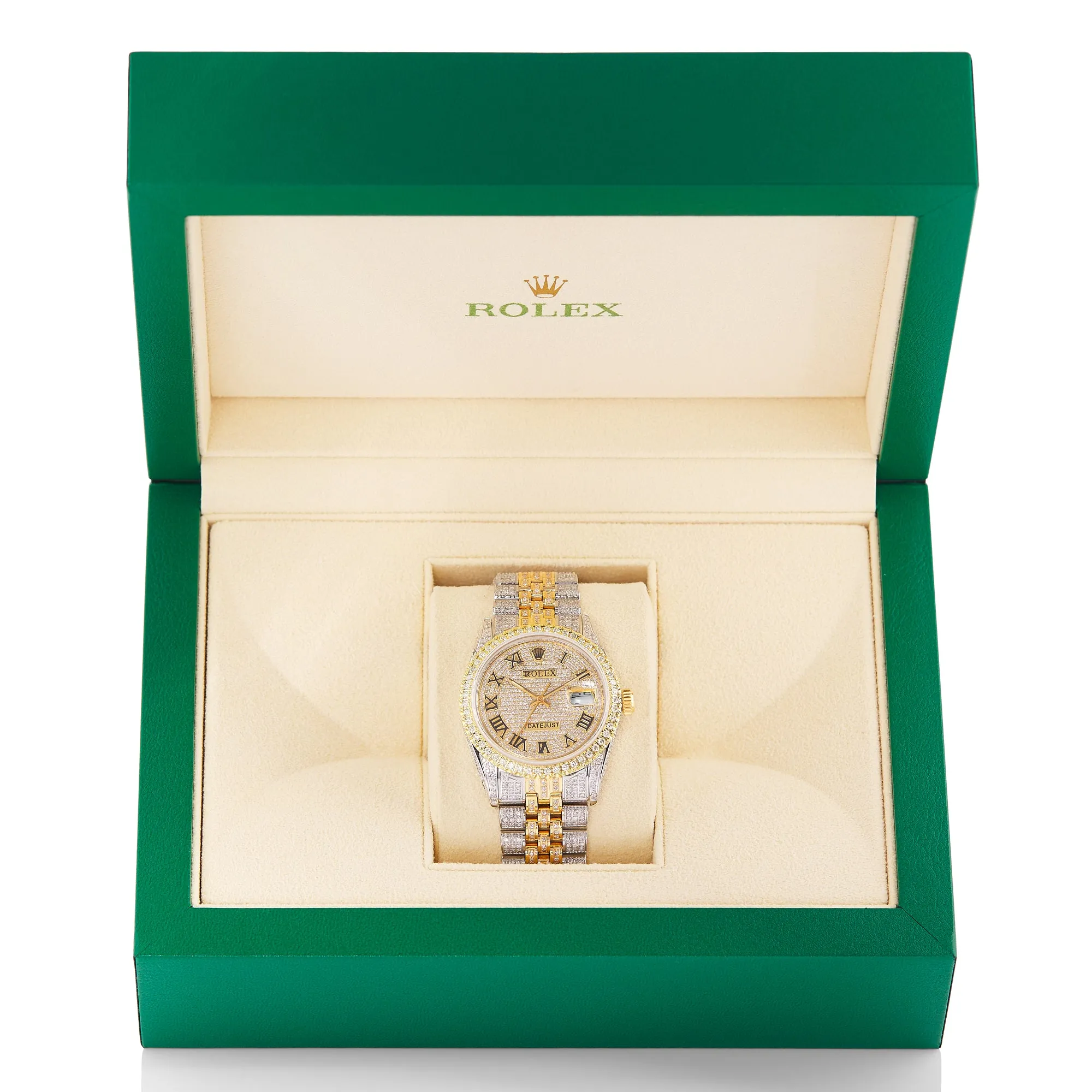 Full Diamond Two Tone Gold Rolex DateJust Yellow Gold Diamond Dial