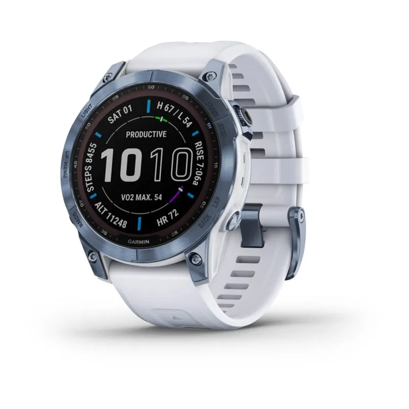 Garmin fenix 7 Sapphire Solar, Mineral Blue Ti w/Whitestone Bnd