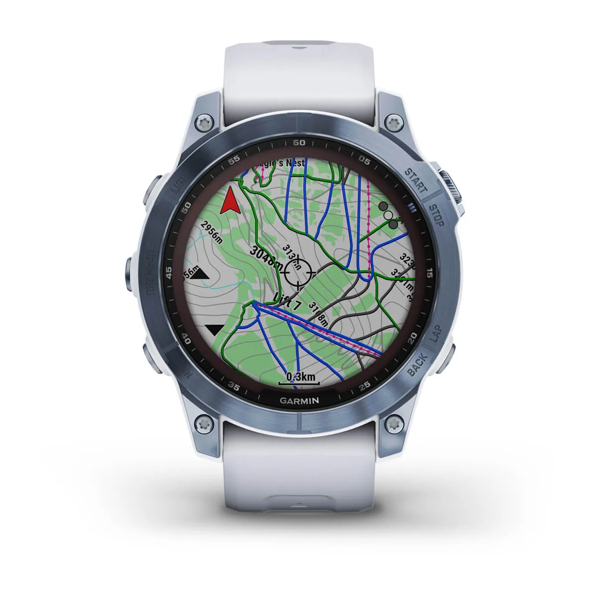 Garmin fenix 7 Sapphire Solar, Mineral Blue Ti w/Whitestone Bnd