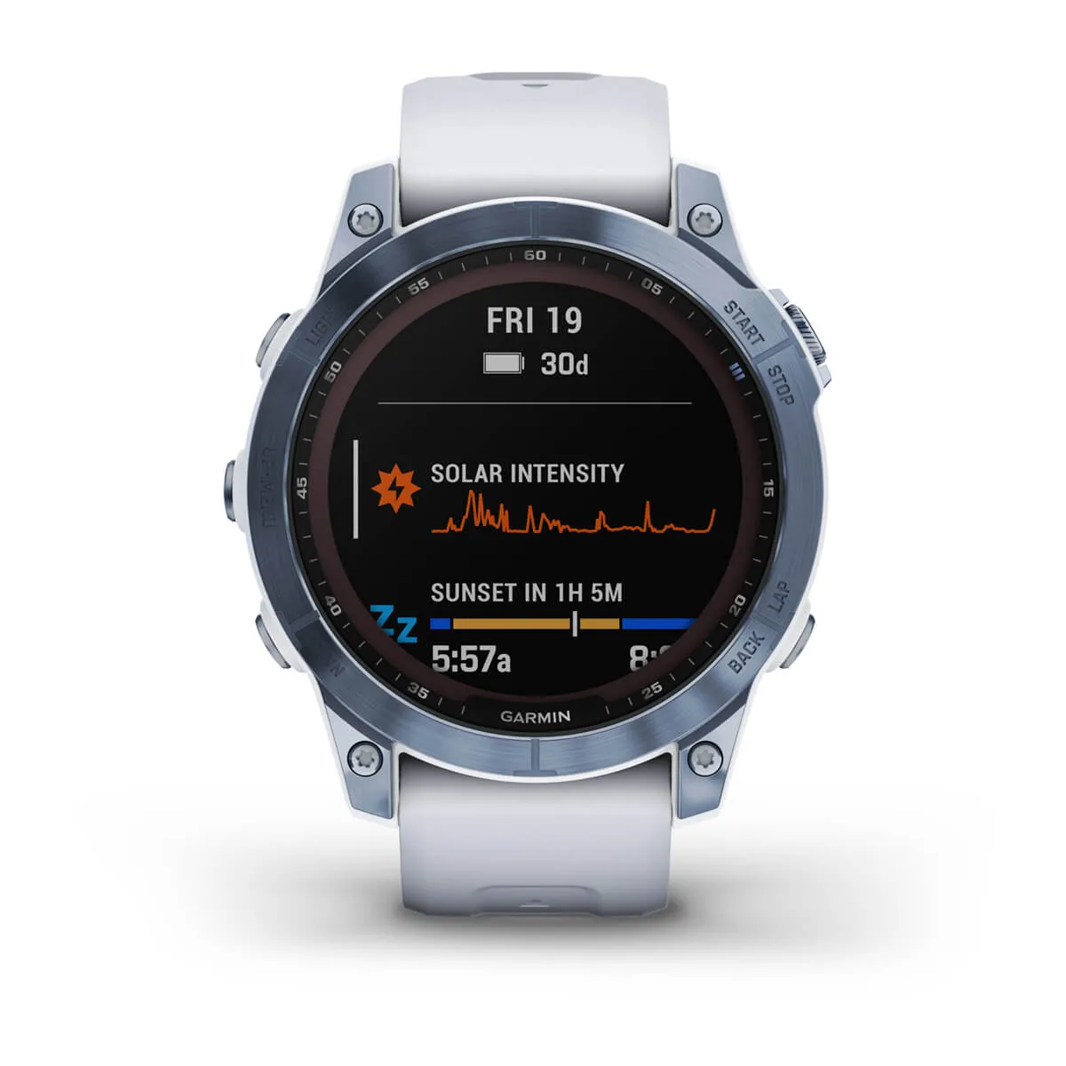 Garmin fenix 7 Sapphire Solar, Mineral Blue Ti w/Whitestone Bnd