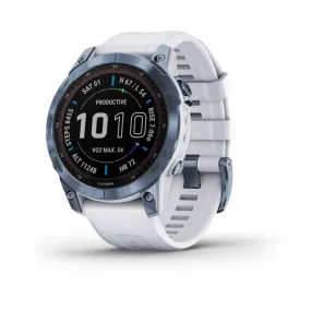 Garmin fenix 7 Sapphire Solar, Mineral Blue Ti w/Whitestone Bnd