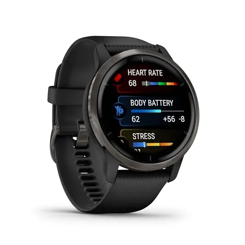 Garmin Venu 2 GPS 43mm Smartwatch, AMOLED Touchscreen, All-day Advanced Health & Fitness Features, Music Storage, Wellness Smartwatch with up to 11 days battery life, Black